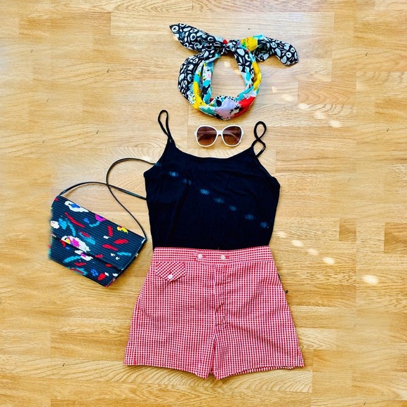 60s Gingham Flat Front Shorts - Picture 1 of 6